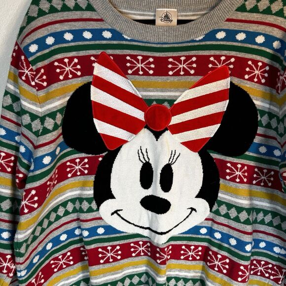 Disney Minnie Mouse Christmas Holiday Sweater Women XL Colorful 2008 Mickey - Picture 2 of 7